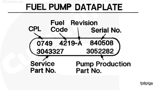 Cummins Fuel Pump Nameplate